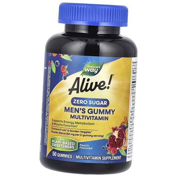 Chewable Vitamins for Men, Alive! Men's Gummy Multivitamin Zero Sugar, Nature's Way  50tab Peach (36344152)