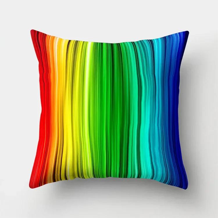 Rainbow Pillow Cushion, Multi-color Geometric Feathers, Polyester Home Decoration, Sofa Pillow 40544