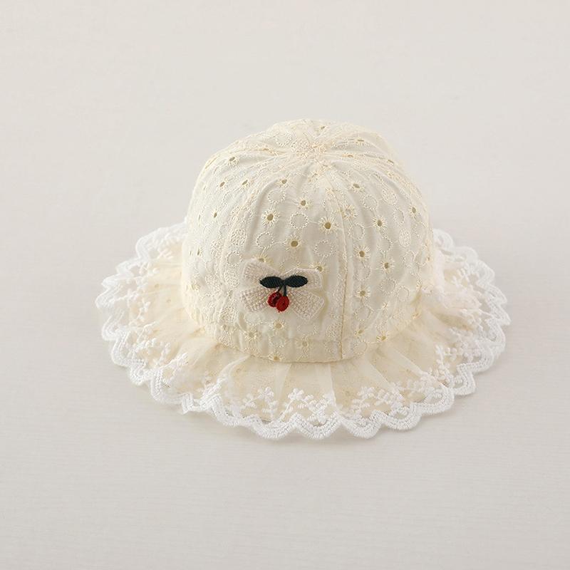 

Детские шляпы принцессы с кружевными оборками, симпатичные однотонные вишневые шляпы-ведра для девочек на весну и осень, корейская повседневная детская солнцезащитная шляпа с кружевом жёлтый