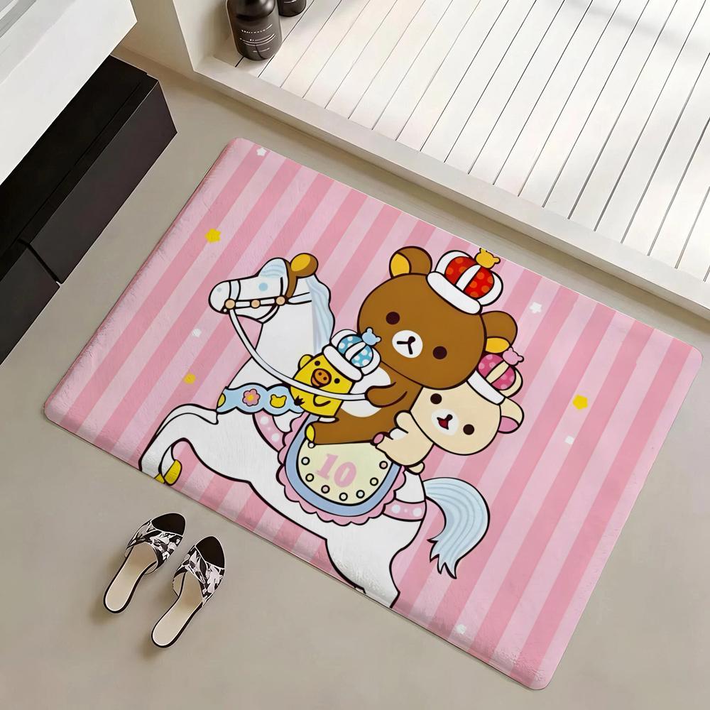 Floor Mat Eco Flannel Doormat Non-Slip Odorless Indoor Soft Short Plush Floor Rug R-Rilakkuma Anime