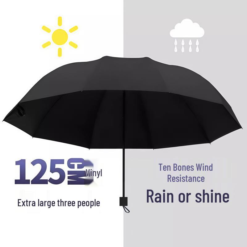Large Dual-Use Umbrella for Sun and Rain, Manual Folding, Reinforced for Two, Black Glue Sunscreen, Suitable for Men and Women