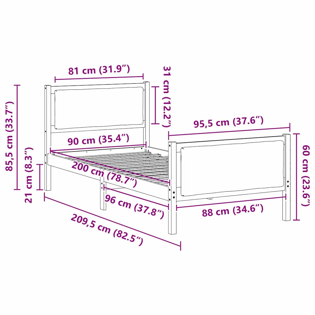 Bed Frame with Headboard Light Grey 90 x 200 cm Fabric