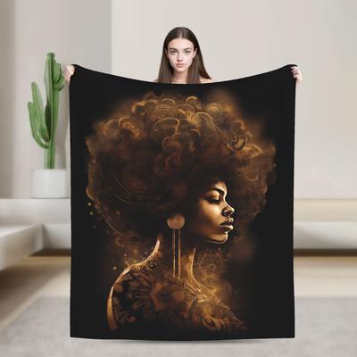 Afrocentric African Art Black And Gold Fleece Blankets  Awesome Throw Blanket for Home 150*125cm Plush Thin Quilt,