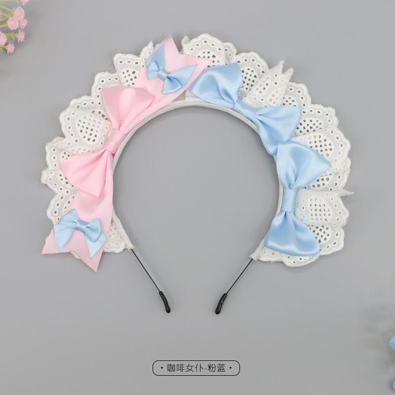 Handmade cute olita hair accessories lo girl coffee maid headband lace bow headgear decoration