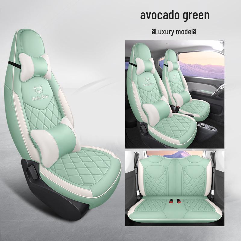 Wuling Mini Full Leather Cartoon Car Seat Cushion - Universal Fit, Four Seasons.