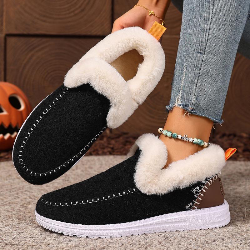 New winter women's cotton shoes with fleece and thickened burrs to keep warm, flat bottom and one pedal cotton shoes for women