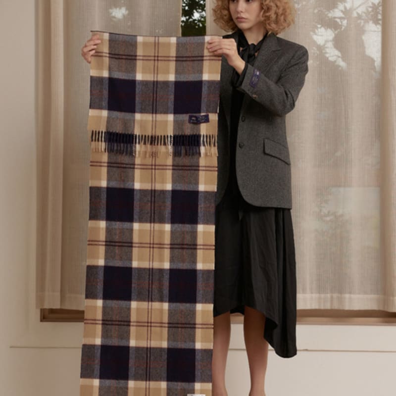 ABRAHAM MOON Merino Wool Shawl Muffler 50cm - Semi-Green Navy