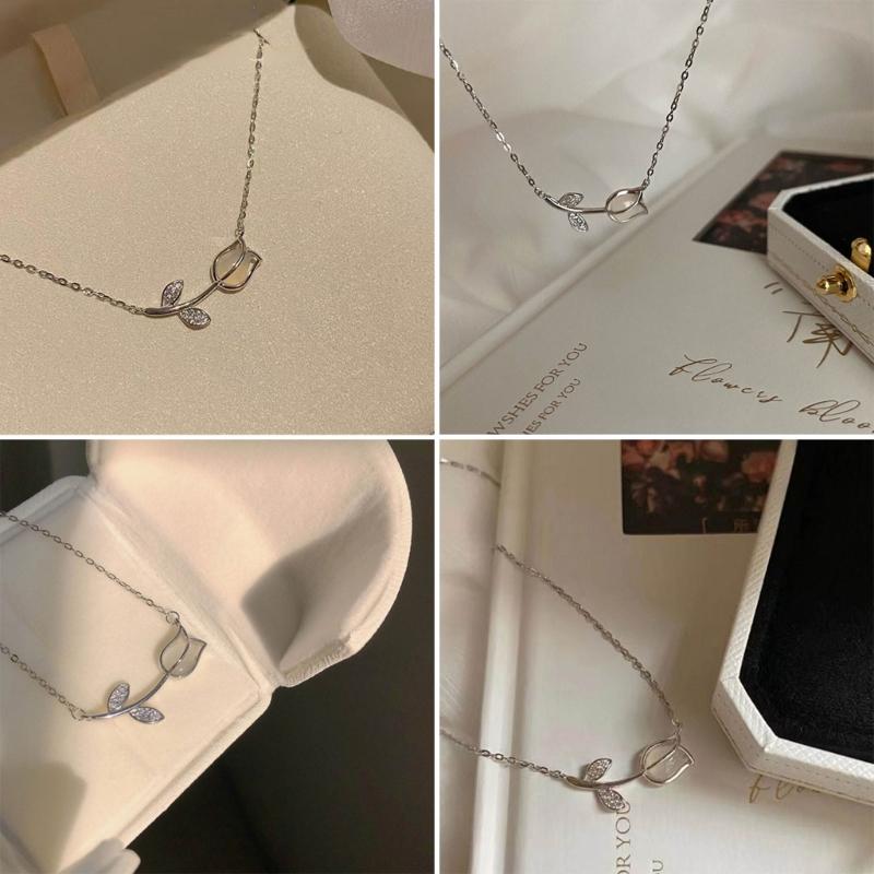 Women and Jewelry Wedding Banquet Party Couple Delicate Microinlaid Tulip Necklace High Sense Collar Chain Fashion Neckchain