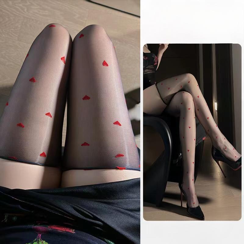 

Красные сердечки в горошек женские без краев сексуальные масляные блестящие ретро чулки прозрачные блестящие бедра высокие медиа гладкие нейлоновые блестящие чулки One Size чёрный