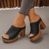 Plus Size Women Summer One Strap Thick Platform Chunky Heel Fish Mouth Slide Sandals Open Toe Height Increasing Beach Outdoor Shoes