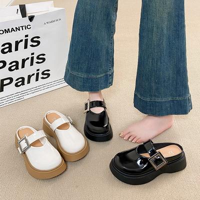 Women's Closed Toe Half Slippers Summer Thick Bottom Big Head Loafers Breathable Outdoor Casual Fashion Shoes