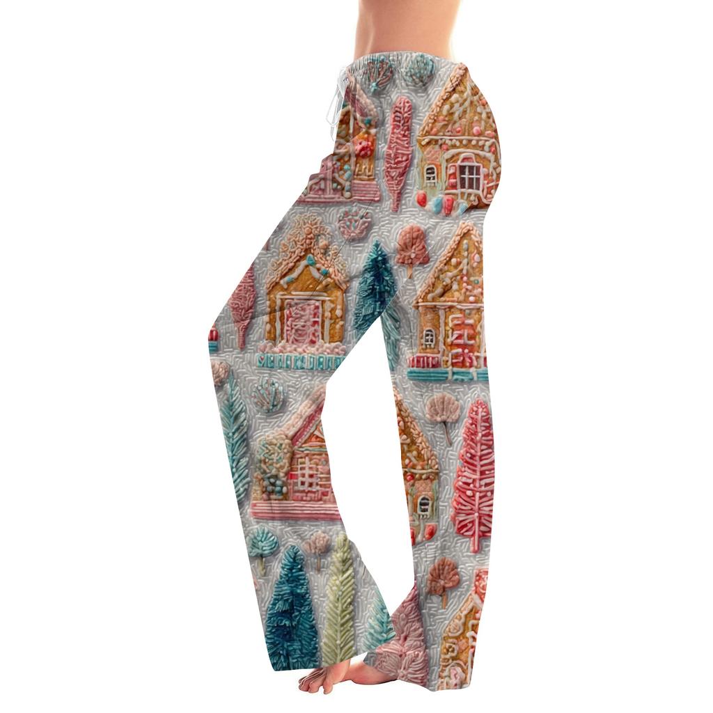 Women's Casual Fashion Christmas Printed Trousers Plush Casual Pants