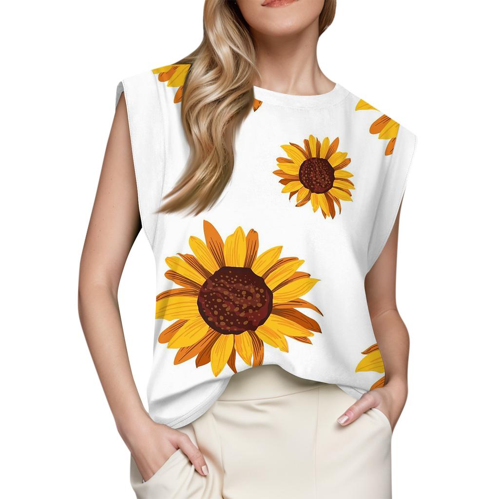 Dame Topp med Korte Ermer Sommer Trykket Tanktopp Basic T-skjorte Casual Løs