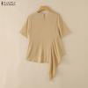ZANZEA Women Casual Round Neck Solid Color Loose Short Sleeve Blouse