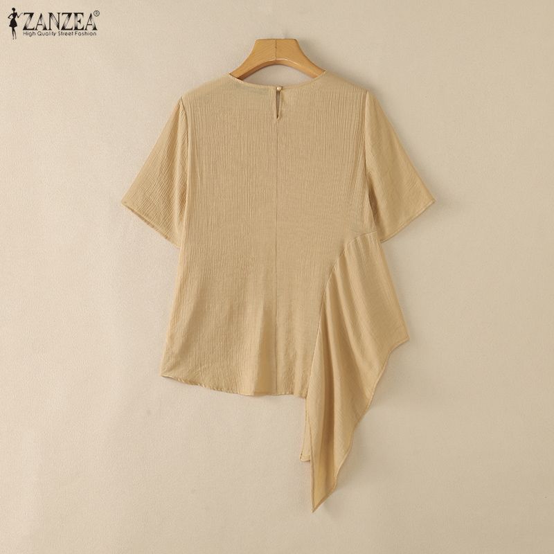 ZANZEA Women Casual Round Neck Solid Color Loose Short Sleeve Blouse