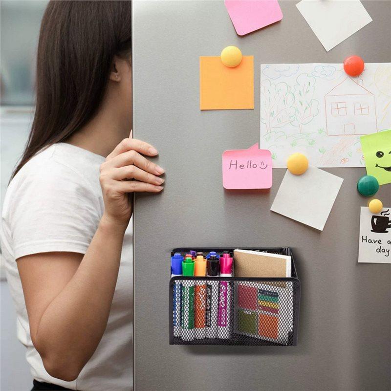 For Refrigerator& Wall Compatible Magnetic Suction Pen Holder- Two Grid Trapezoidal Design
