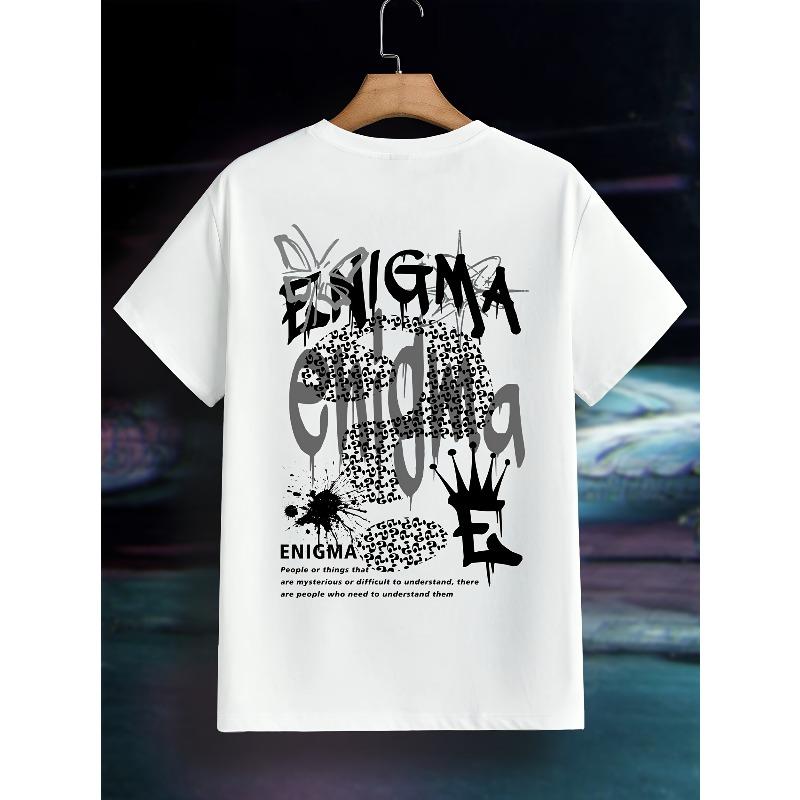 European Size Men's Short-sleeved T-shirt with Multi-text Pattern On the Back