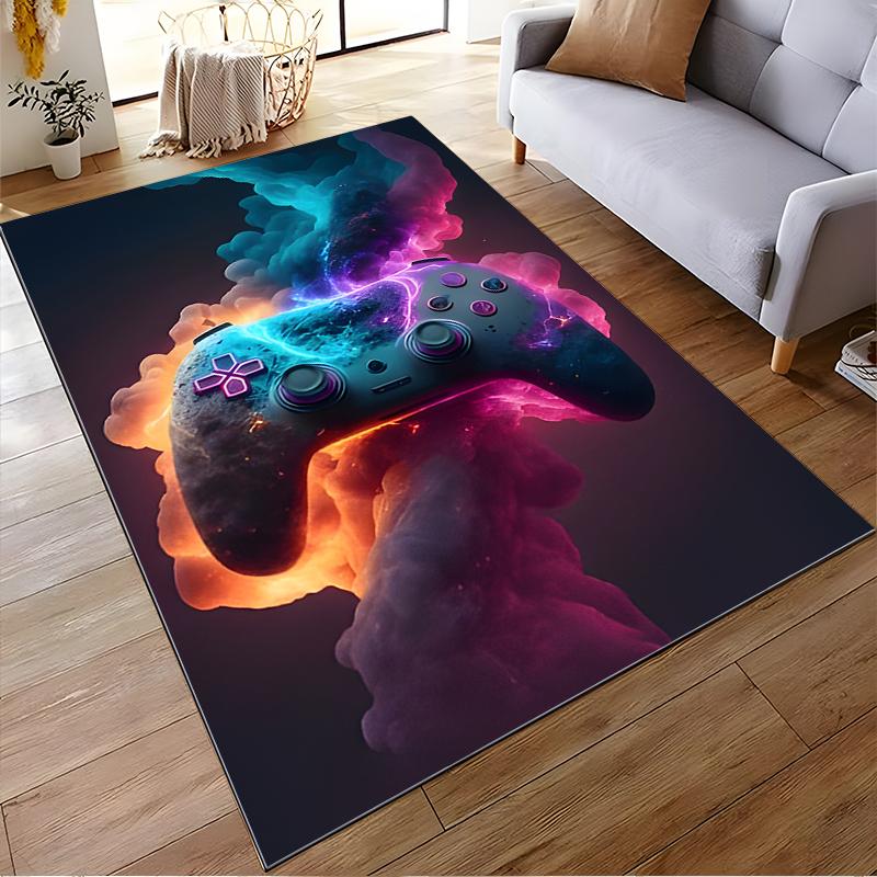 Gaming Controller Design Carpet with Futuristic Neon Style Print Suitable for use as an anti-slip for living room bedroom sofas