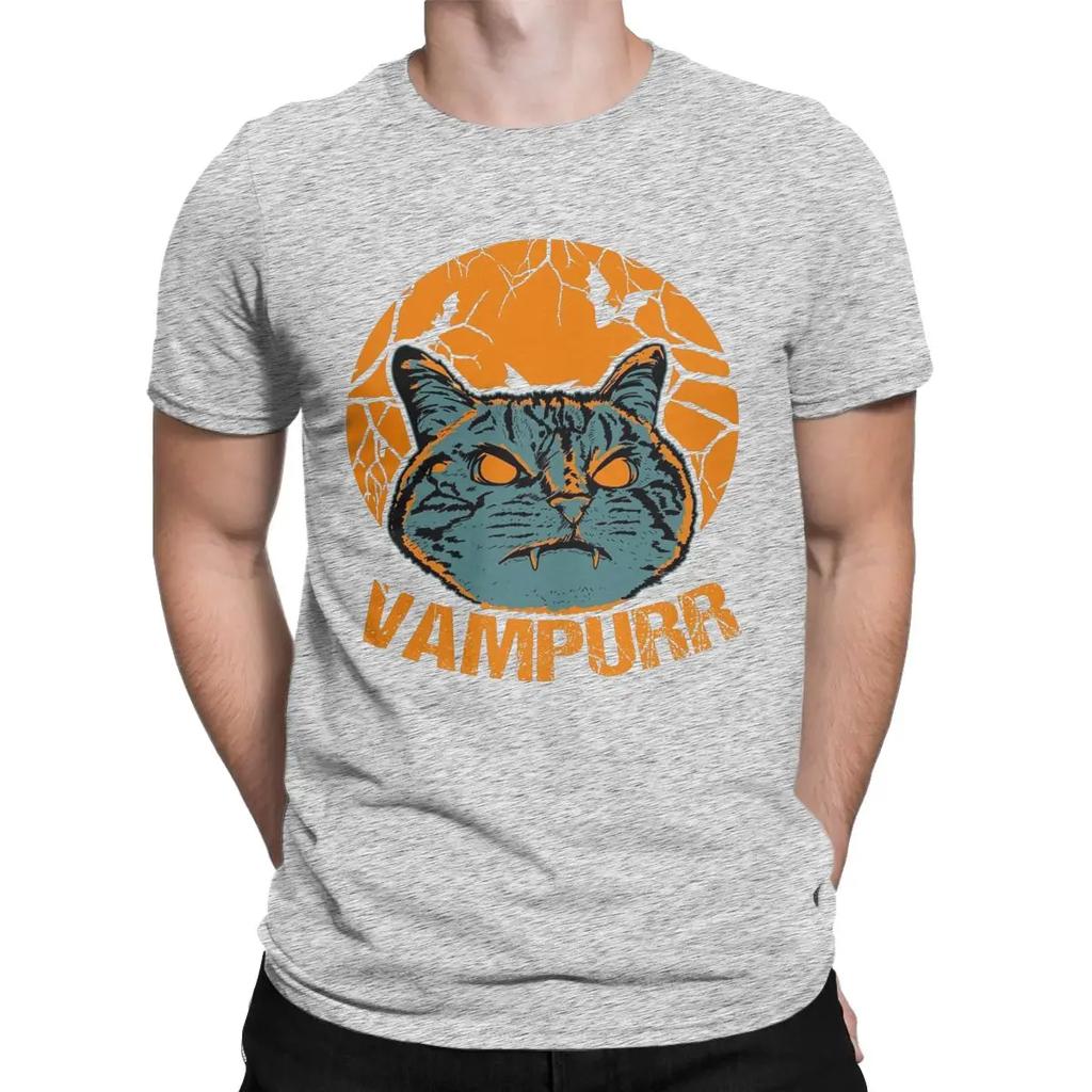 Vampurr Funny Halloween Black Cat Men T Shirts Novelty Tees Short Sleeve Round Collar T-Shirts Pure Cotton Party Clothes