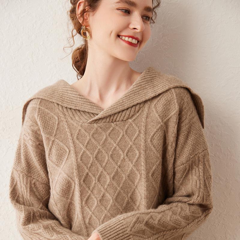 2024 Women's Heavyweight Cashmere Cable Knit Sweater - Thick, Loose Pullover Ideal for Autumn/Winter