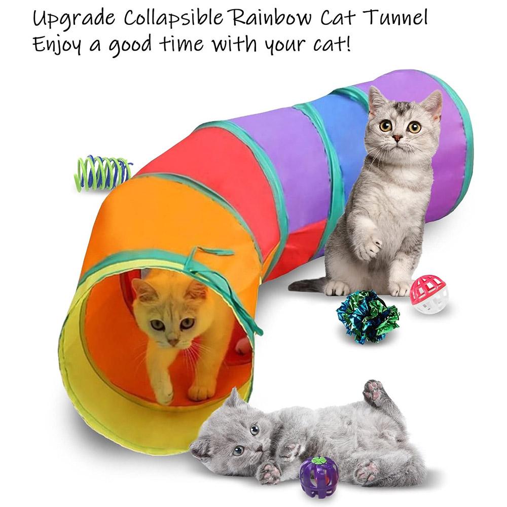 20Pcs/Set Cat Toys Set with Collapsible Rainbow Tunnel Interactive Cat Feather Mouse Crinkle Balls Toy