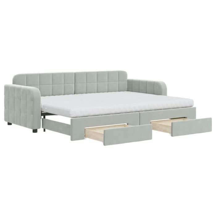 VidaXL Daybed with Trundle and Drawers Light Grey 80x200cm Velvet 3196994