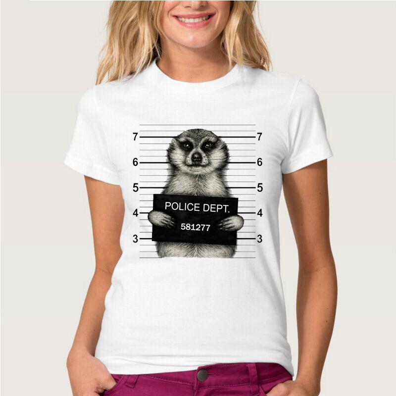 

Track ShipNovelty harajuku women TShirt funny Bad Meerkat mugshot police dept design T Shirt bad dog print Tops cute girl Tees 4XL