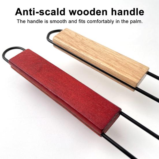 Stainless Steel BBQ Grill Basket with Wooden Handle Non-Stick Sausage Roasting Cage Multi-functional Grill Utensil for Outdoor Camping