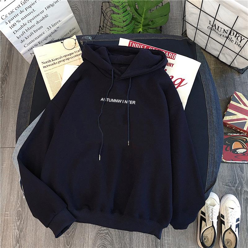 "Velvet-Lined Loose Sweater: Trendy Korean-Style Long-Sleeved Hooded Top for Female Students"