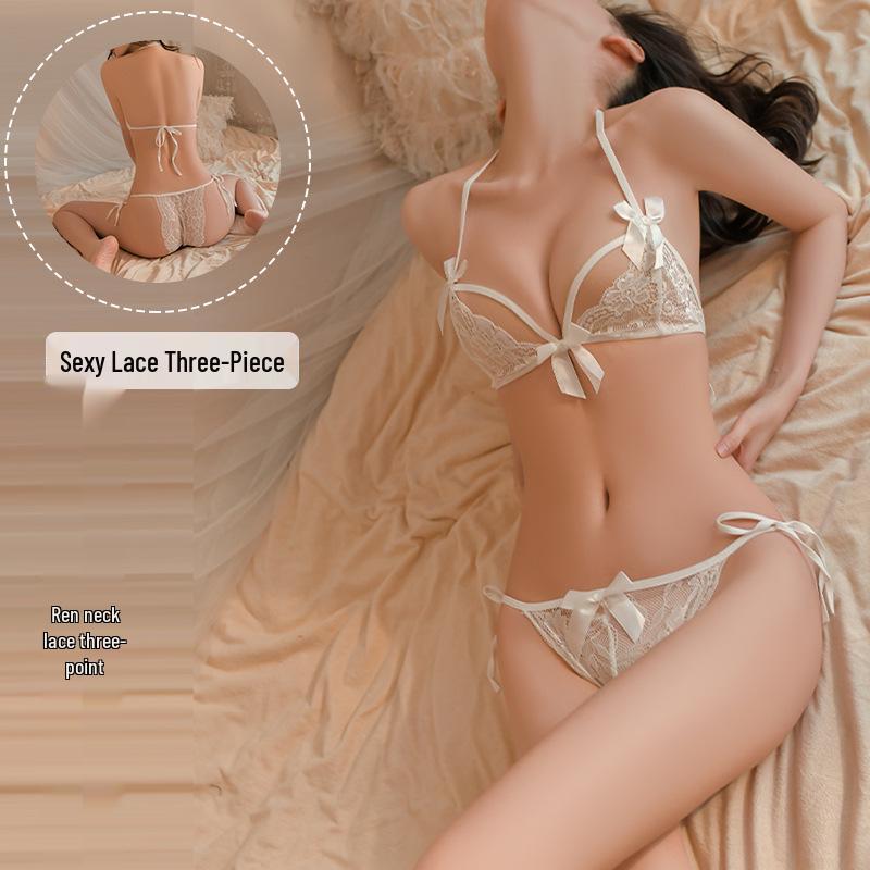 Love As Lingerie Sexy Lace-Up Transparent Bra and Panty Set