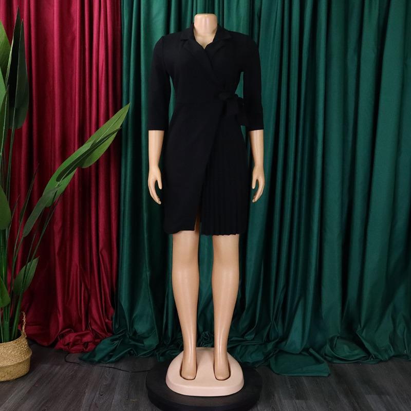 Übergröße Damen Blazer Kragen Schnürung Taille Falten A-Linie Kurzes Kleid