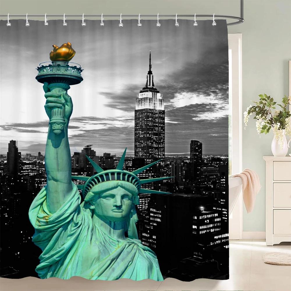American Style Statue of Liberty Printed Shower Curtain Bathroom Curtains Home Decor Waterproof Polyester Fabric with Hooks