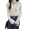 Fake two-piece knitted sweater women's autumn and winter 2025 new slim-fit versatile gentle wind square neck sweater