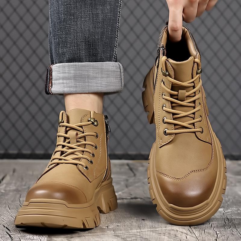 Martin boots autumn and winter British wind outdoor non-slip medium and high-top boots leather thick-soled mountaineering and velvet short boots
