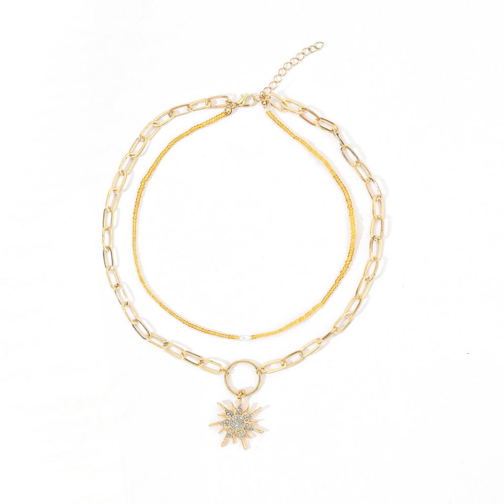 Sunflower Pendant Necklace For Women With Geometric Star Design And Cubic Zirconia Jewelry