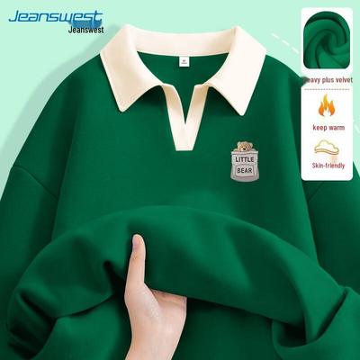 JEANSWEST Damen 2025 Plüsch-Polokragen-Sweatshirt