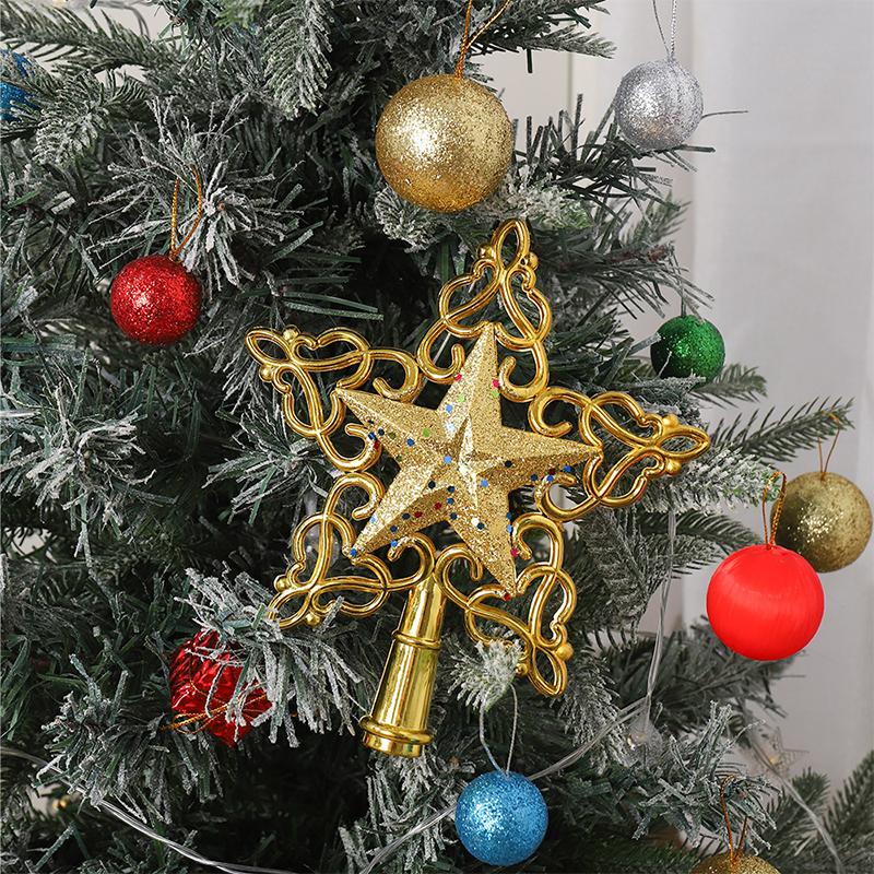 1Pcs Christmas Tree Topper Decoration Glitter Hollow Gold Star Xmas Tree Ornaments for Home Room Decor 2025 Xmas New Year Gift