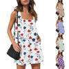 Women's Summer Two Piece Outfit Floral Print Sleeveless Square Neck Cropped Top High Waist Shorts Set Bodysuit With Pockets