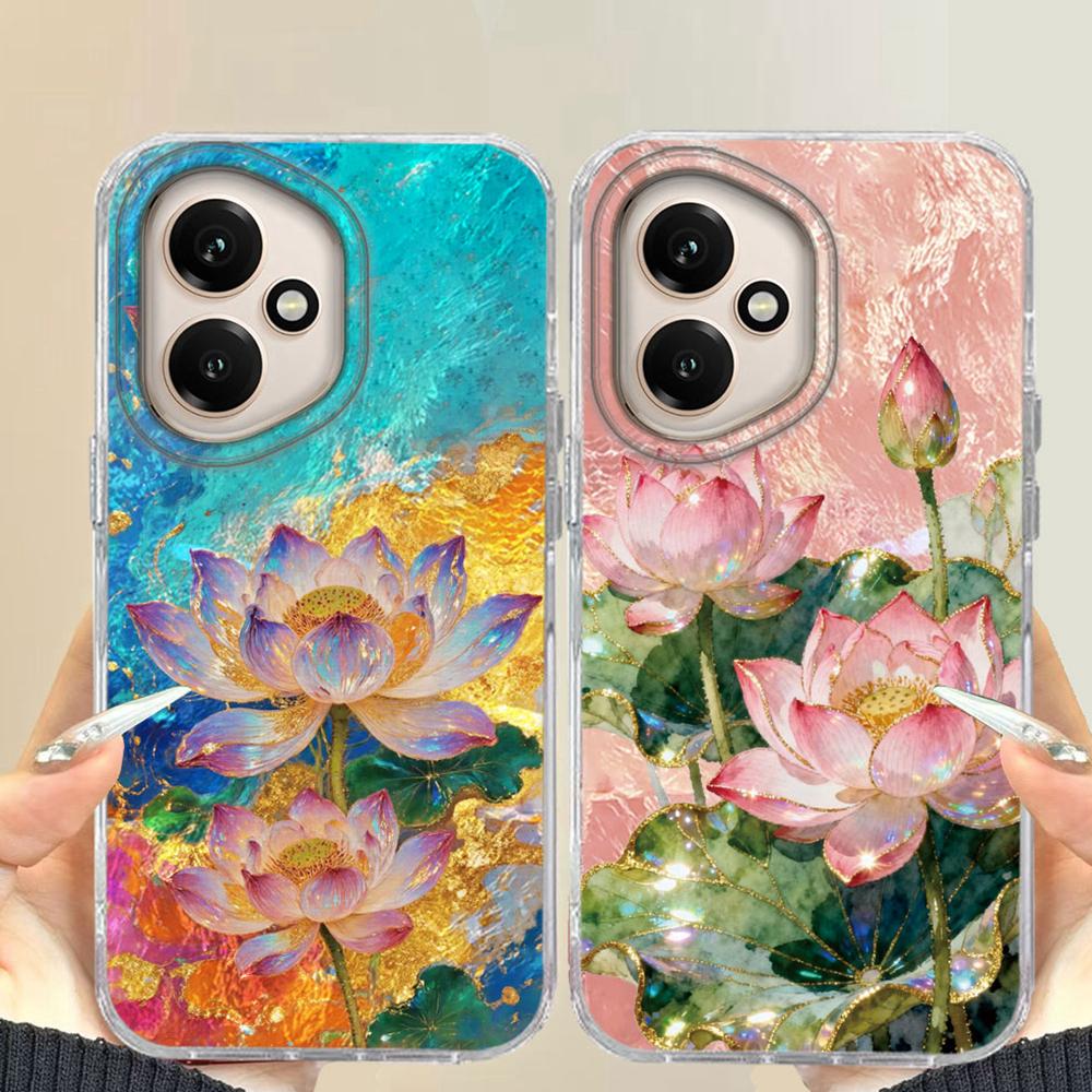 For Honor 400 Pro Magic7 200 Lite X9a X8c X9b X7d X9c X8a X8b X6c X6b Pink Lotus Flower Glitter Korean Women Phone Case Cover