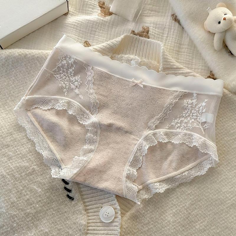 Female Spring and Autumn Pure Cotton Lace Pure Wind 32A Bacteriostatic Cotton Extended Crotch Waist Triangle Briefs