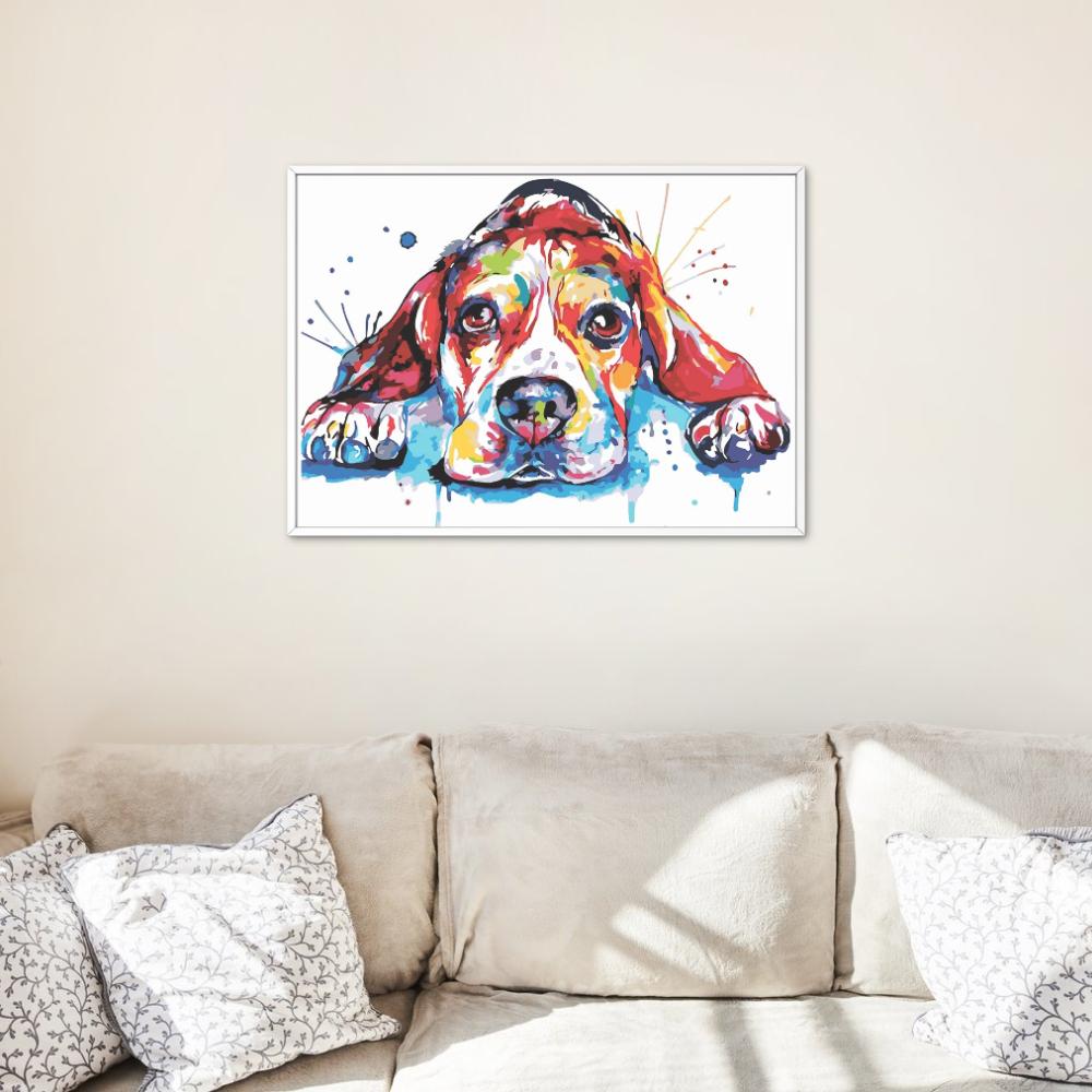 Malowanie Po Numerach Z Ramą Obrazy Do Malowania - Kolorowy Pies 50X40 Cm