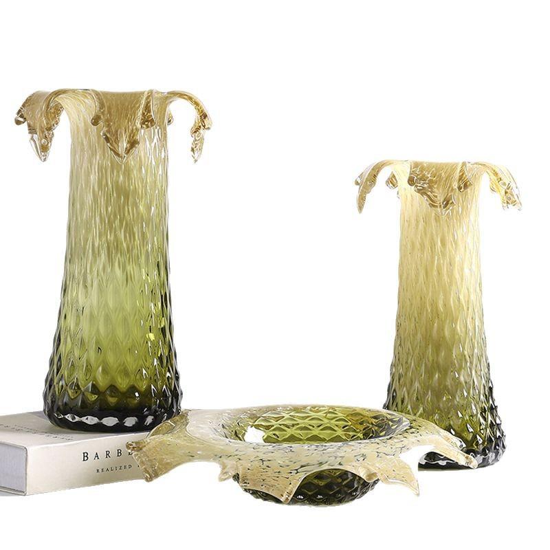 Glass Vase Color Gradient Flower Vase Fruit Plate Desktop Storage Container Snack Plate Terrarium Home Decoration Accessories