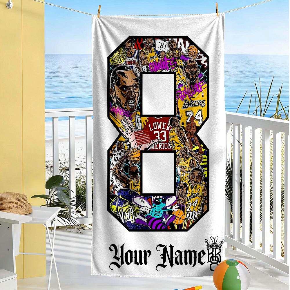Kobe Personalized Text Beach Towel Super Soft Absorbent Ideal For Travel Outdoor Swim Pool Yoga Surf Camping Hiking Gym Gift Holiday