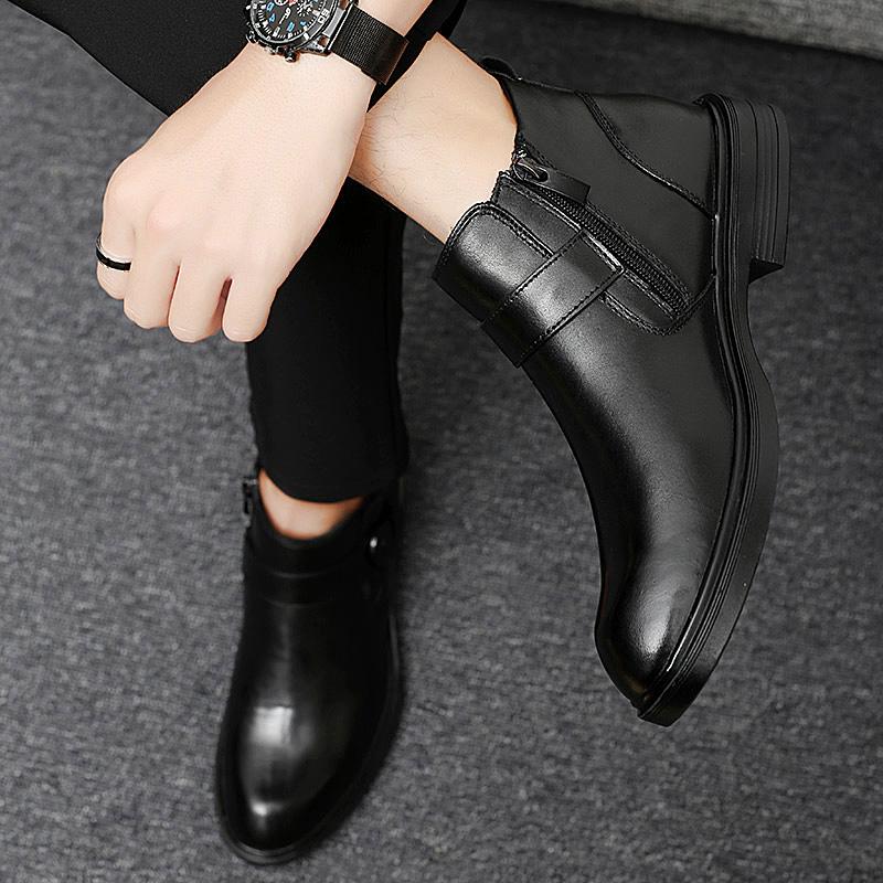 Fashion High Quality Winter Boots Fur Chelsea Ankle Boots Men's Leather Boots Thick Sole Genuine Leather Formal Snow Boots Casual Boots