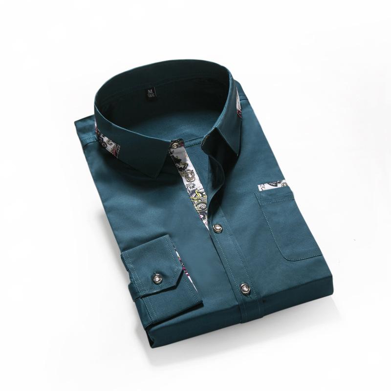 Fashion Floral Splicing Korean Version Slim-fitting Long-sleeved Shirt