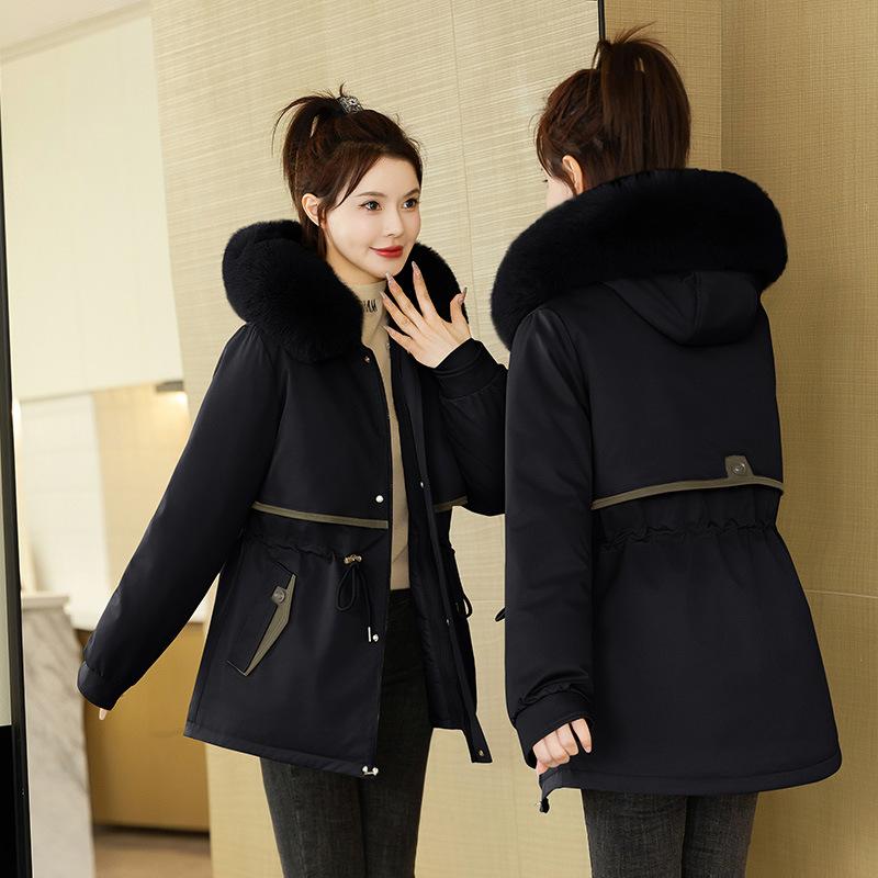 

Меховая Хлопковая Куртка для Женщин Короткая Толстая Зимняя С Меховым Воротником Съемная Пирожок Преодолеть Хлопковая 1 шт. XXXL