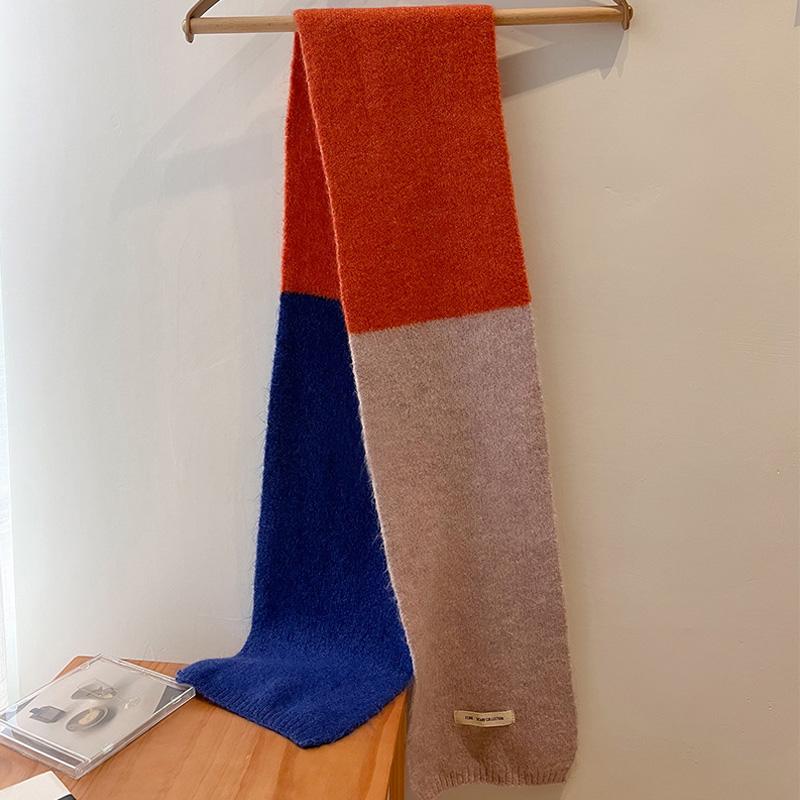 Color Matching Knitted Wool Scarf Women's Dual-Purpose Thick Warm Scarf