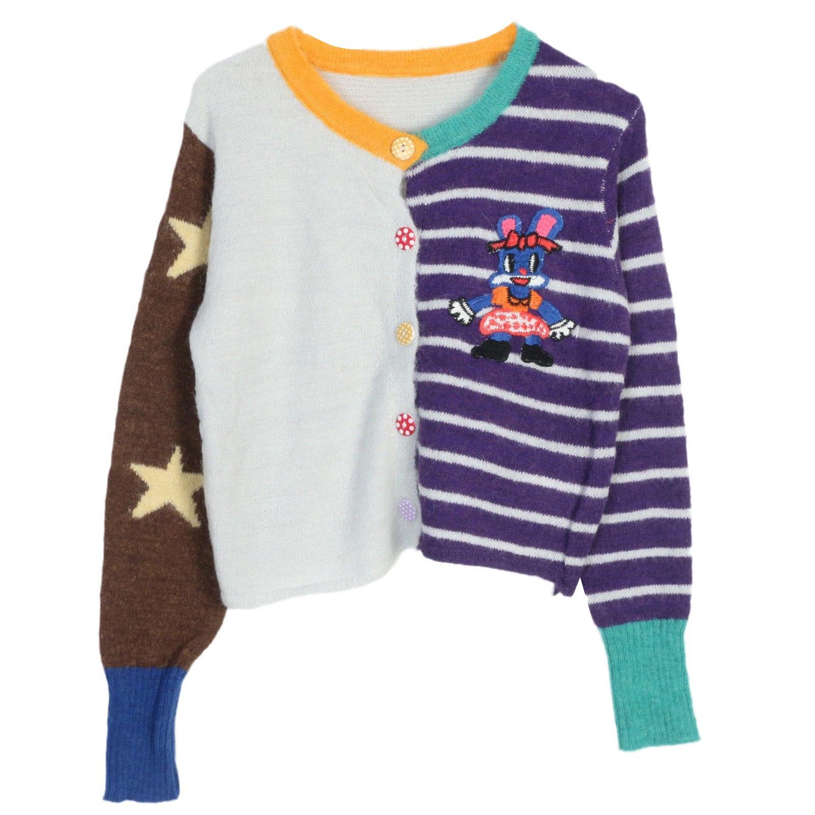 

Color Block Cartoon Cardigan: Lazy Sweater 2024 Autumn, Women s Long Sleeve Knit L