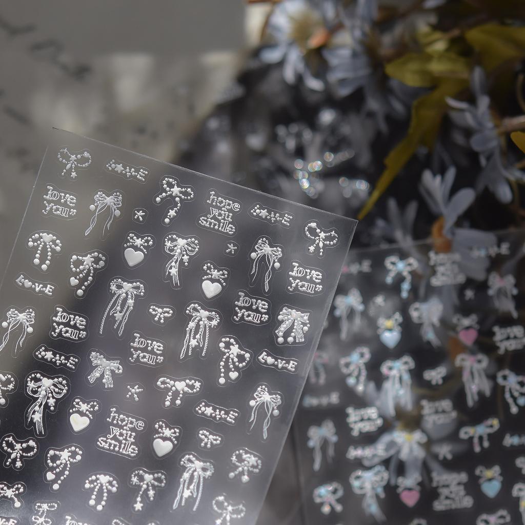 Metal Sticker Nail 3D Kawai Dreamy Star-dotted Butterfly Nail Charms Stickers 5D Ribbon With Love Embossed Nail Art Stickers DIY