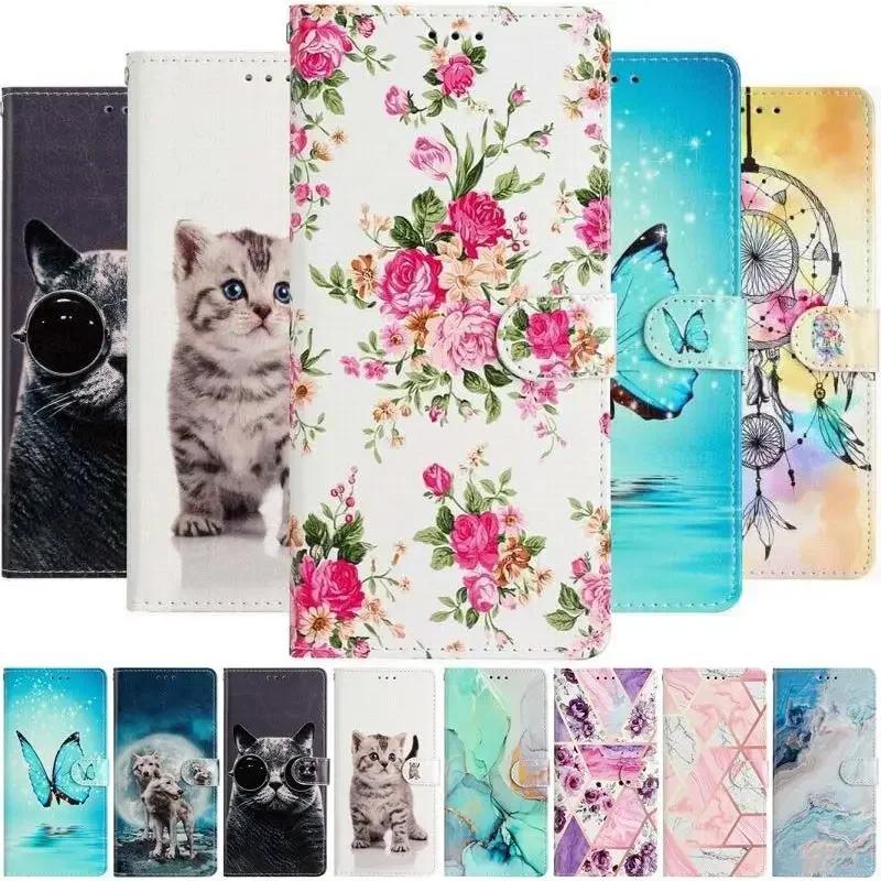 Cute Rose Flower Painted Case for Samsung Galaxy A22 A21S A15 A16 A17 A20 A20E A23 A24 A25 A26 A30 A30S A32 5G Cash Wallet Coque
